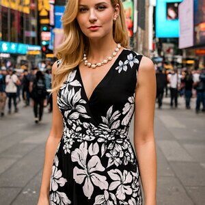 Spense Black White Flower Dress Size Petite formal casual